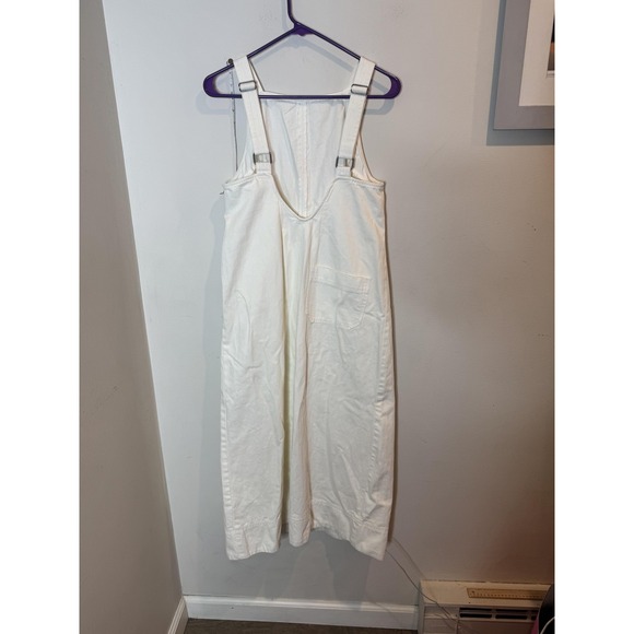 Free People Dress Womens Small White Overall Pinafore Jumper Cotton Pockets - Picture 3 of 9
